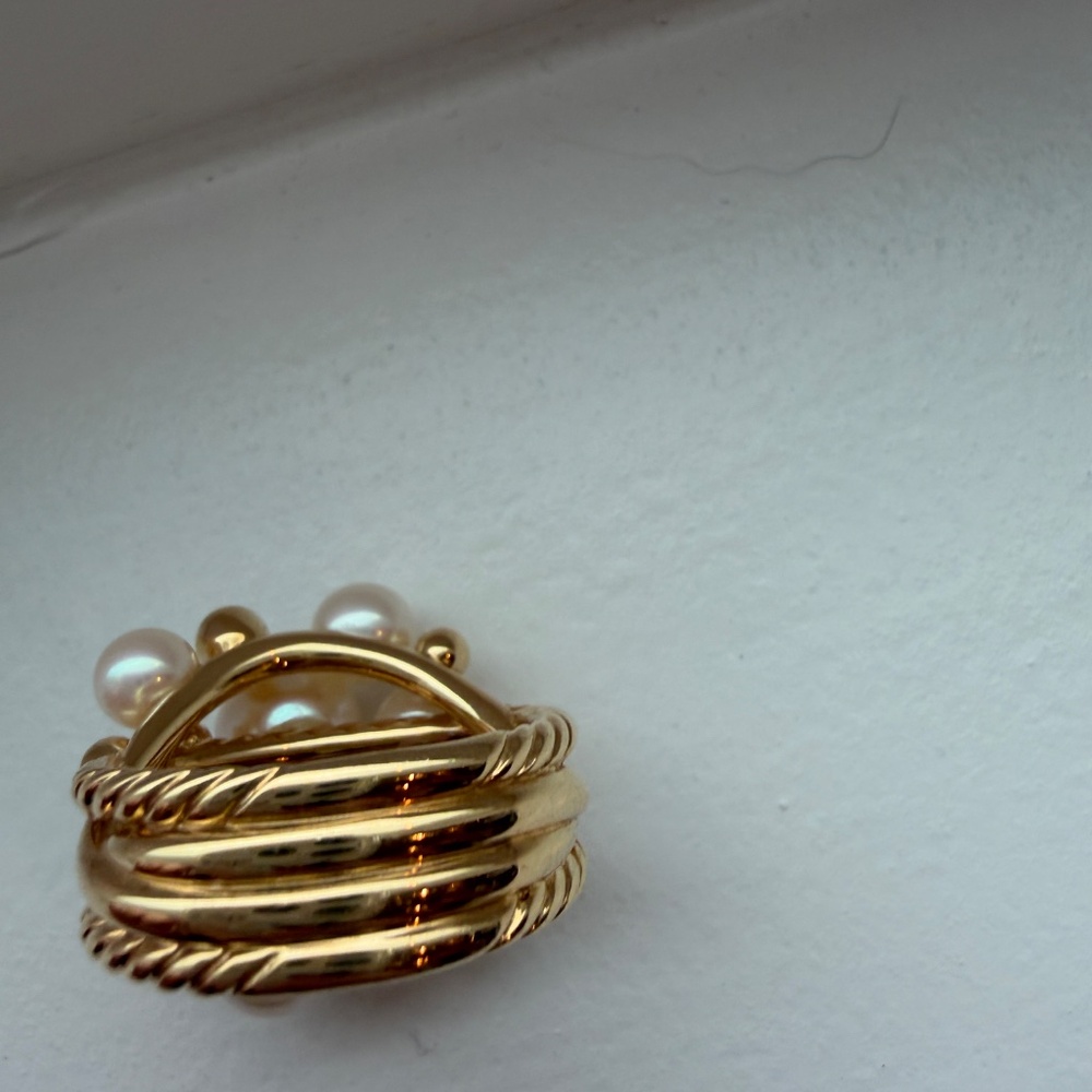 David Yurman Large Pearl Cluster Ring 18K Yellow Gold Diamonds Size 6.5 - Picture 4 of 6